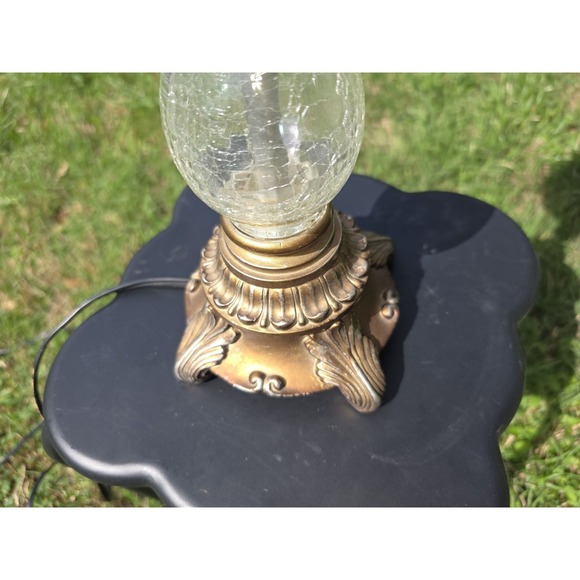 Ornate Glass & Brass Table Lamp w/ Black Lace Tassel Shade - Picture 5 of 7